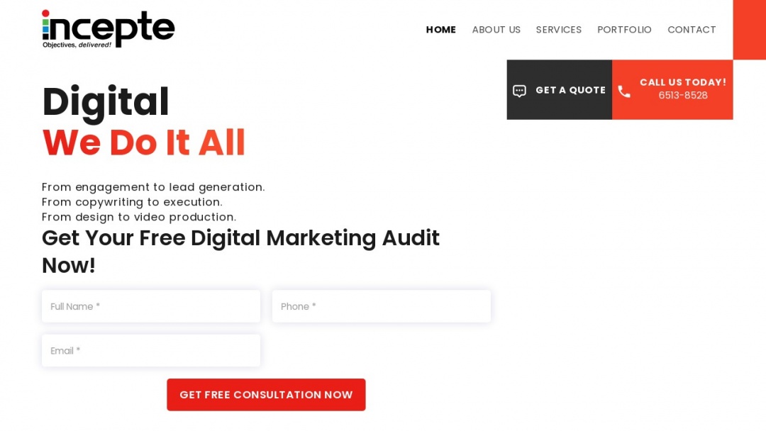 Screenshot of Incepte Pte. Ltd.'s Website