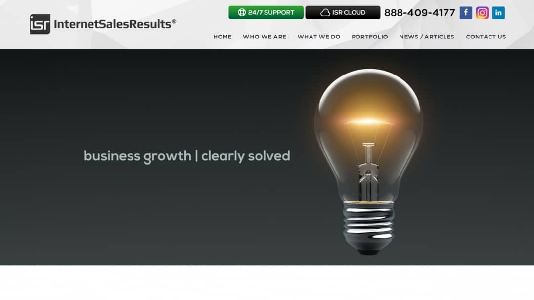 Screenshot of Internet Sales Results - ISR's Website