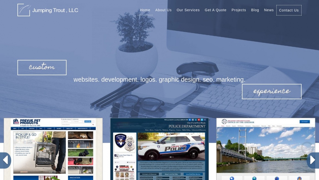 Screenshot of Jumping Trout. LLC.'s Website