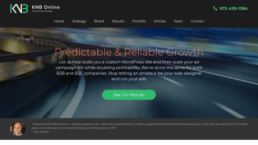 Screenshot of KNB Online Inc.'s Website