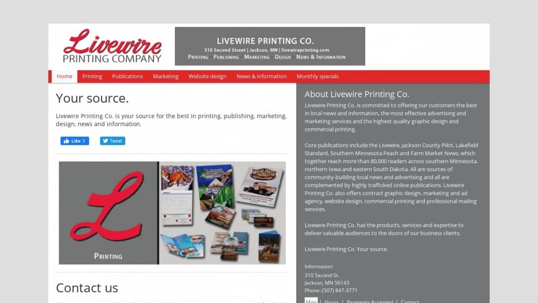 Screenshot of Livewire Printing Company's Website