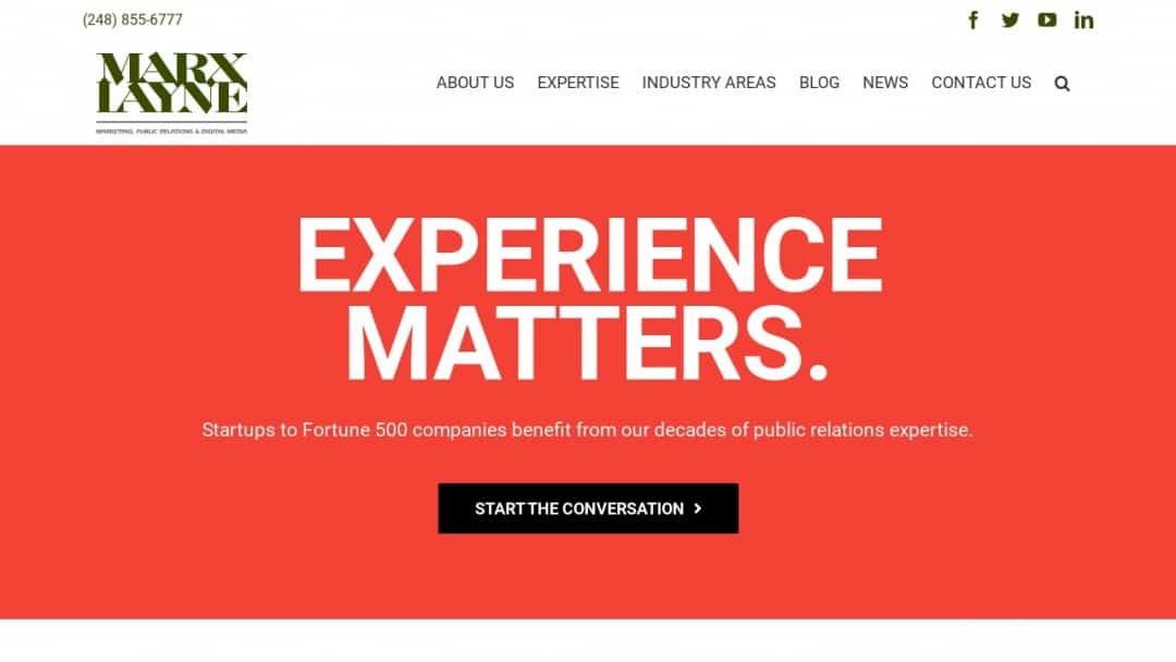 Screenshot of Marx Layne & Company's Website