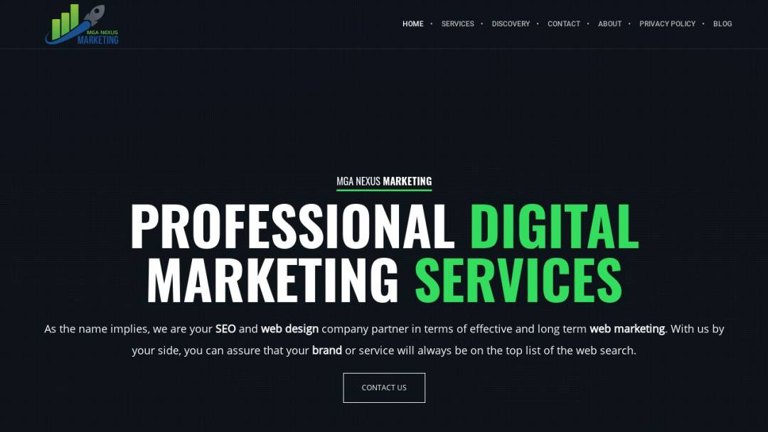 Screenshot of MGA Nexus Marketing's Website