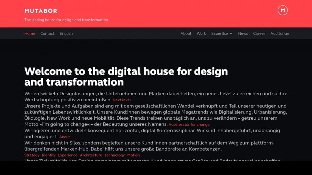 Screenshot of Mutabor's Website