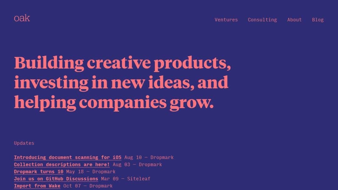 Screenshot of Oak Studios, LLC's Website