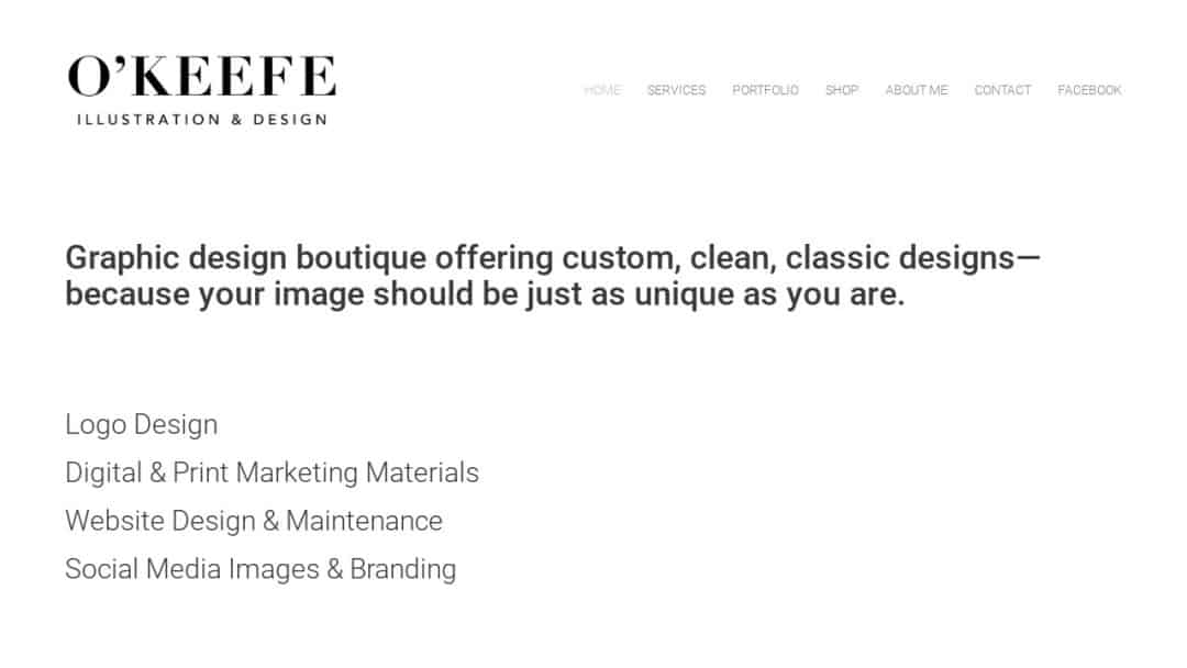 Screenshot of O'Keefe Illustration & Design's Website