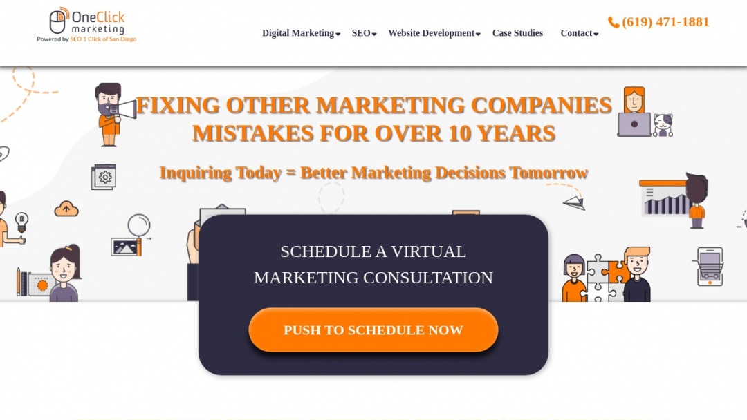 Screenshot of One Click Marketing's Website