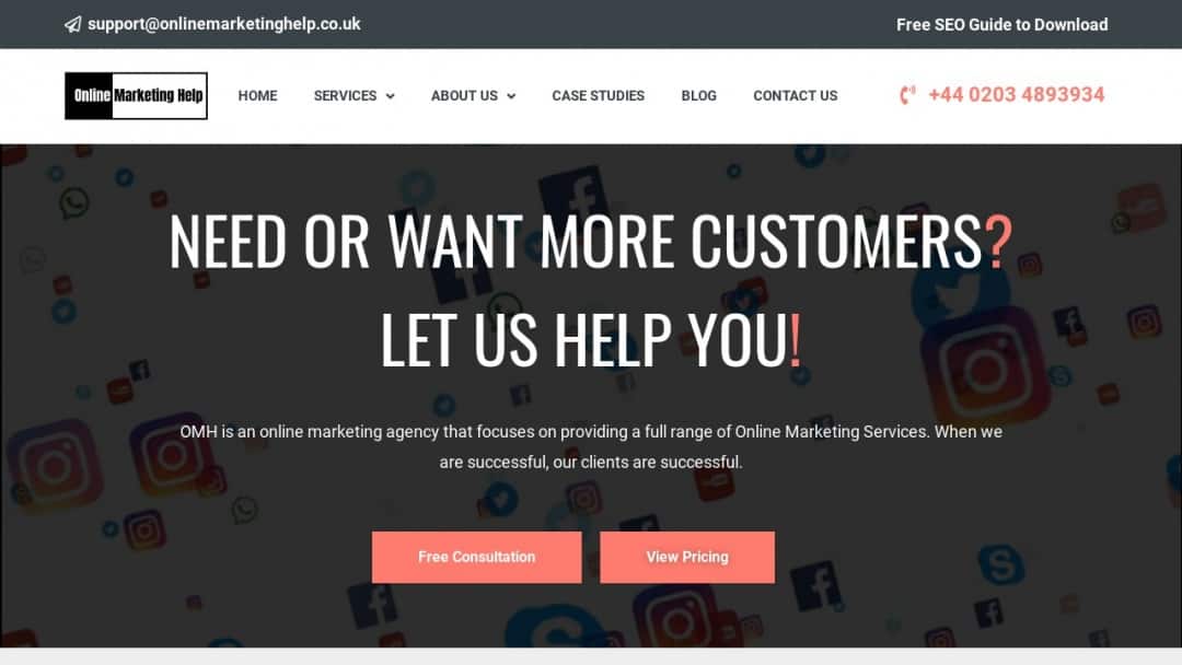 Screenshot of Online Marketing Help's Website