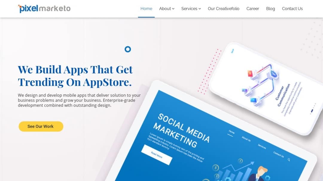 Screenshot of Pixelmarketo's Website