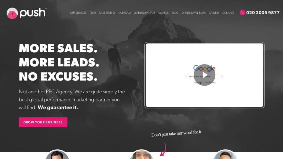 Screenshot of Push Group Marketing's Website