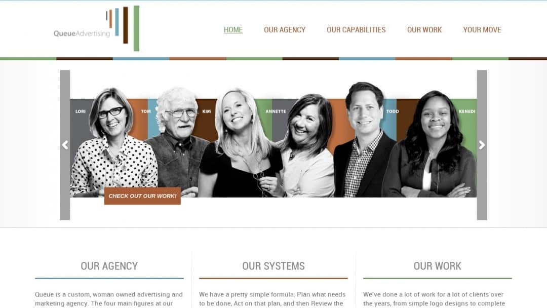 Screenshot of Queue Advertising's Website