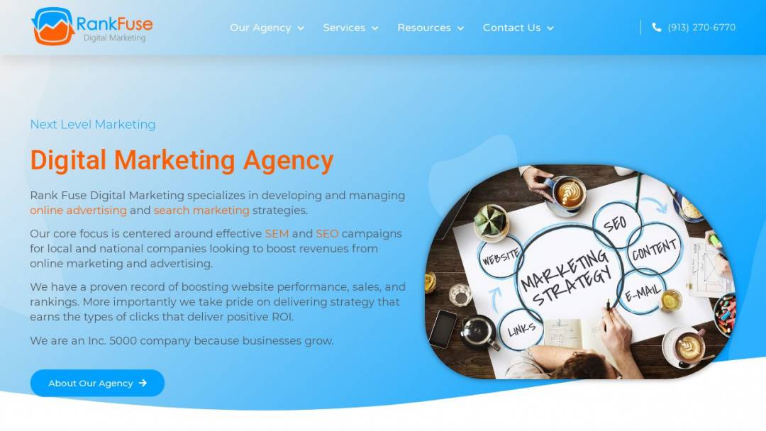 Screenshot of Rank Fuse Digital Marketing's Website