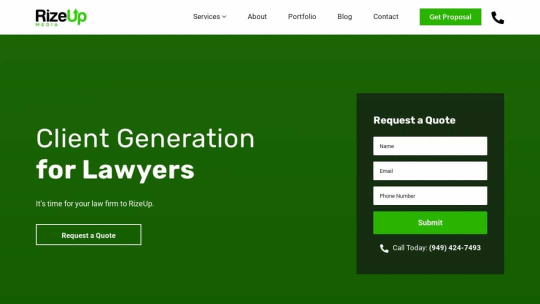 Screenshot of RizeUp Media's Website