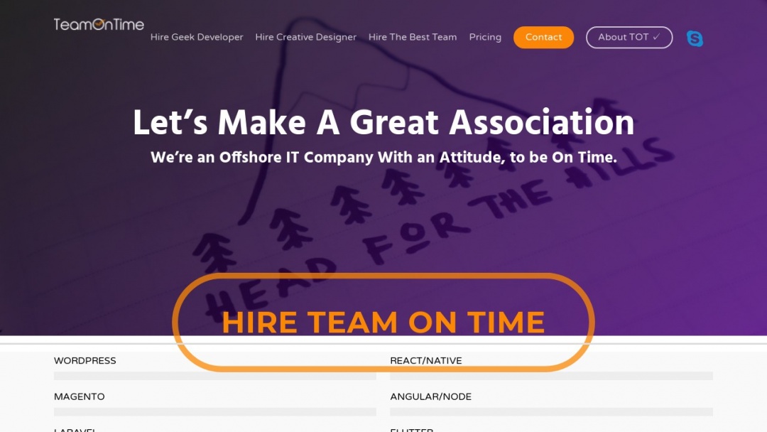 Screenshot of Team On Time's Website