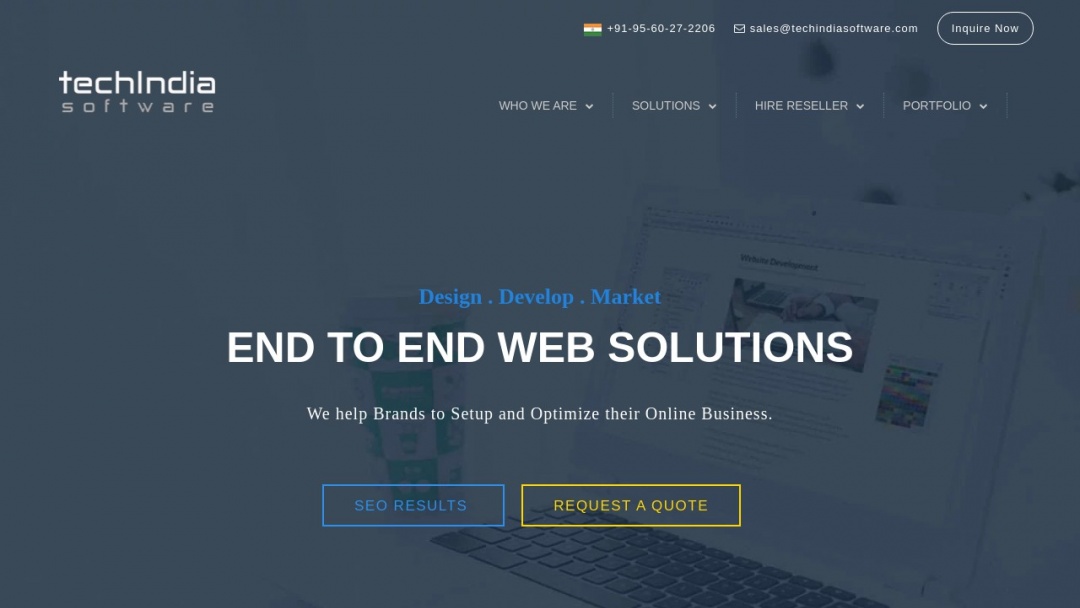 Screenshot of TechIndia Software's Website