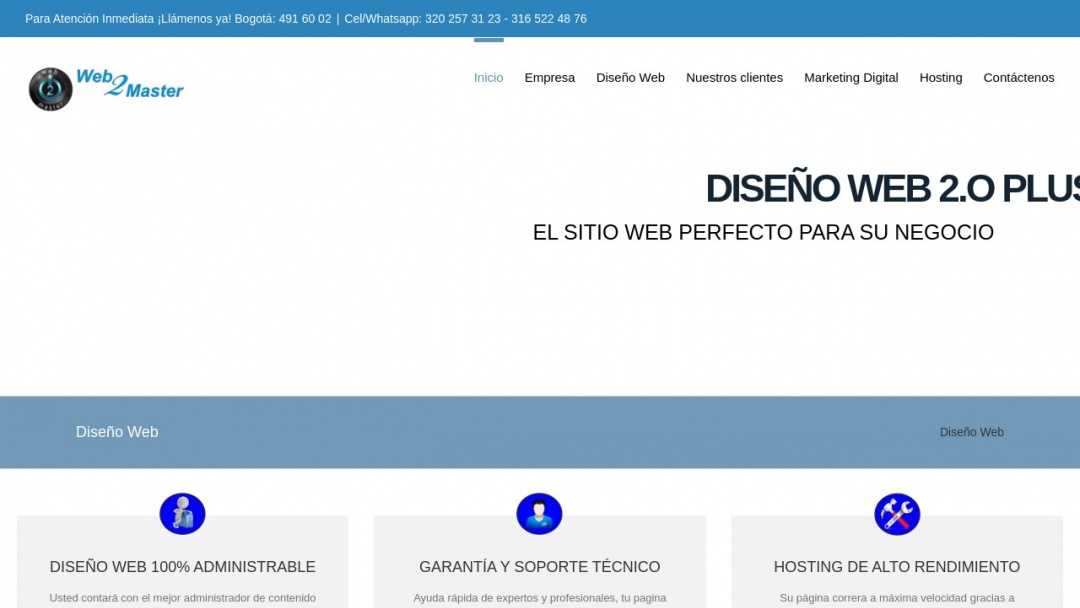 Screenshot of Web2master Colombia's Website