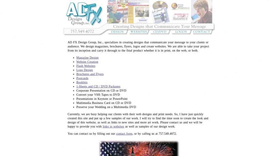 Screenshot of AD FX Design Group's Website