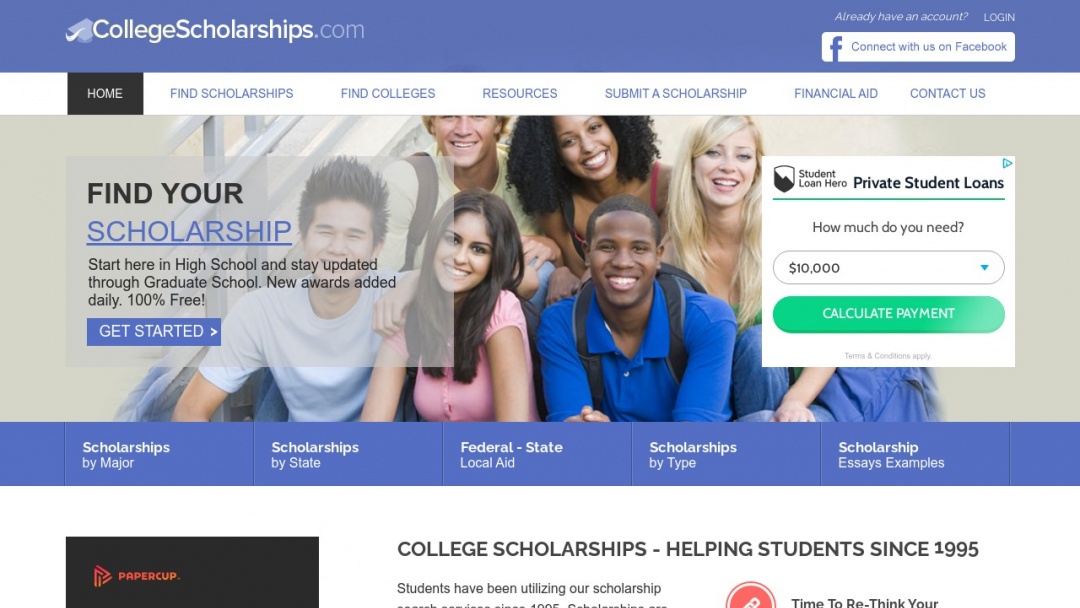Screenshot of CollegeScholarships.com's Website