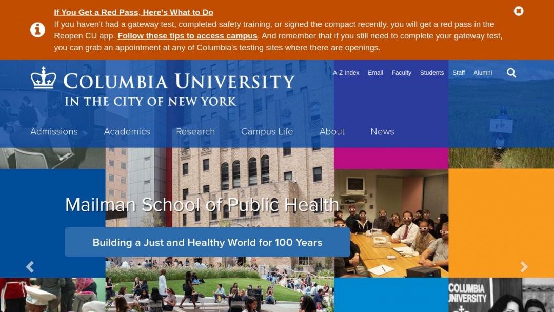 Screenshot of Columbia University's Website