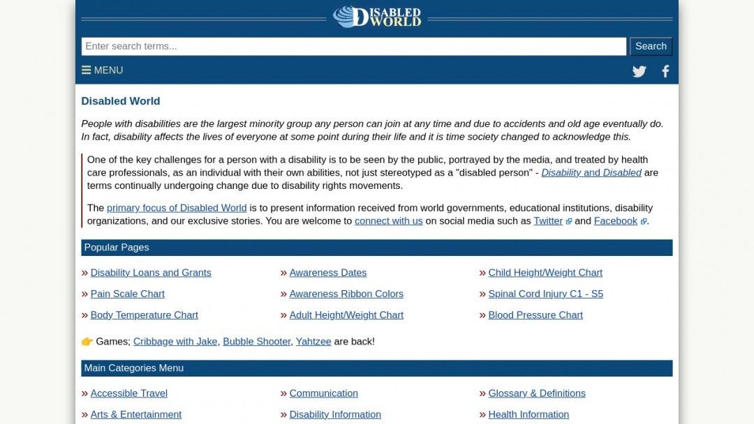 Screenshot of Disabled World's Website