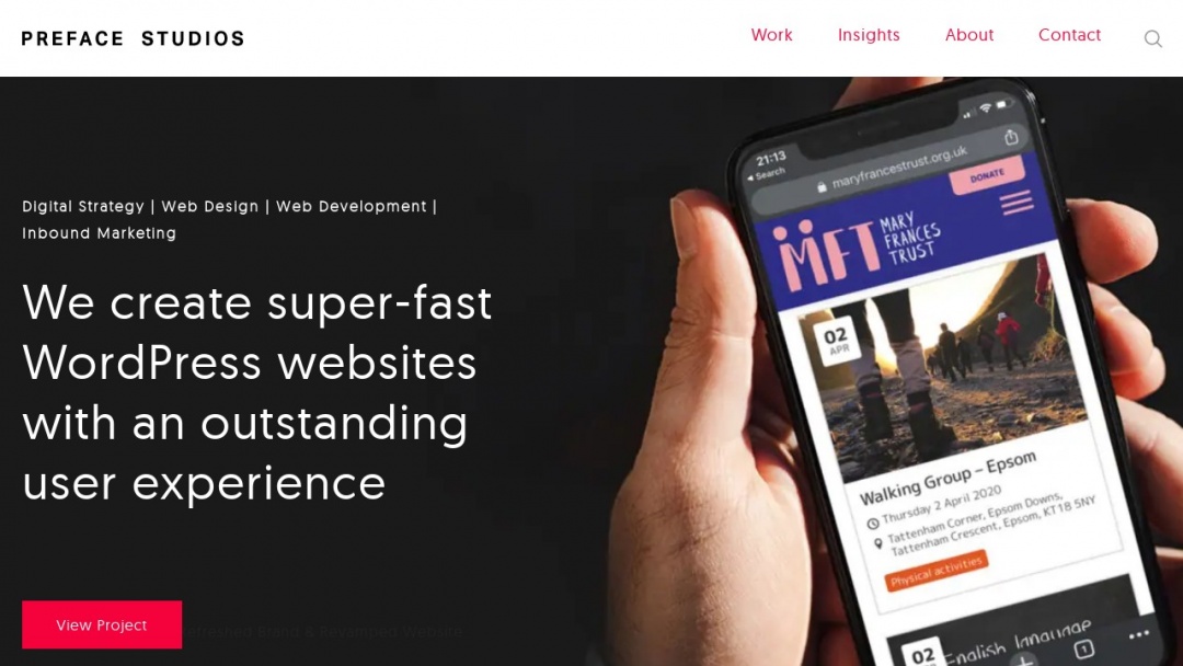 Screenshot of Preface Studios's Website