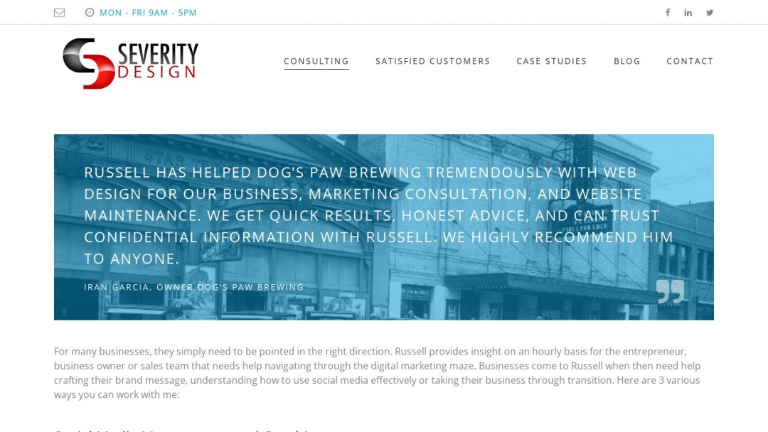 Screenshot of Severity Design's Website