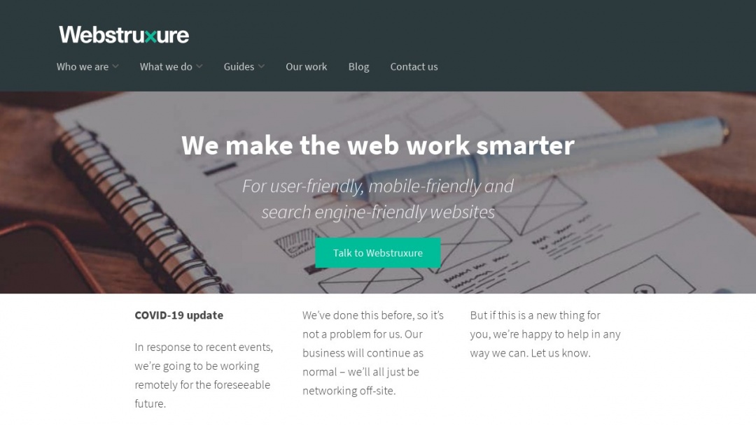Screenshot of Webstruxure's Website
