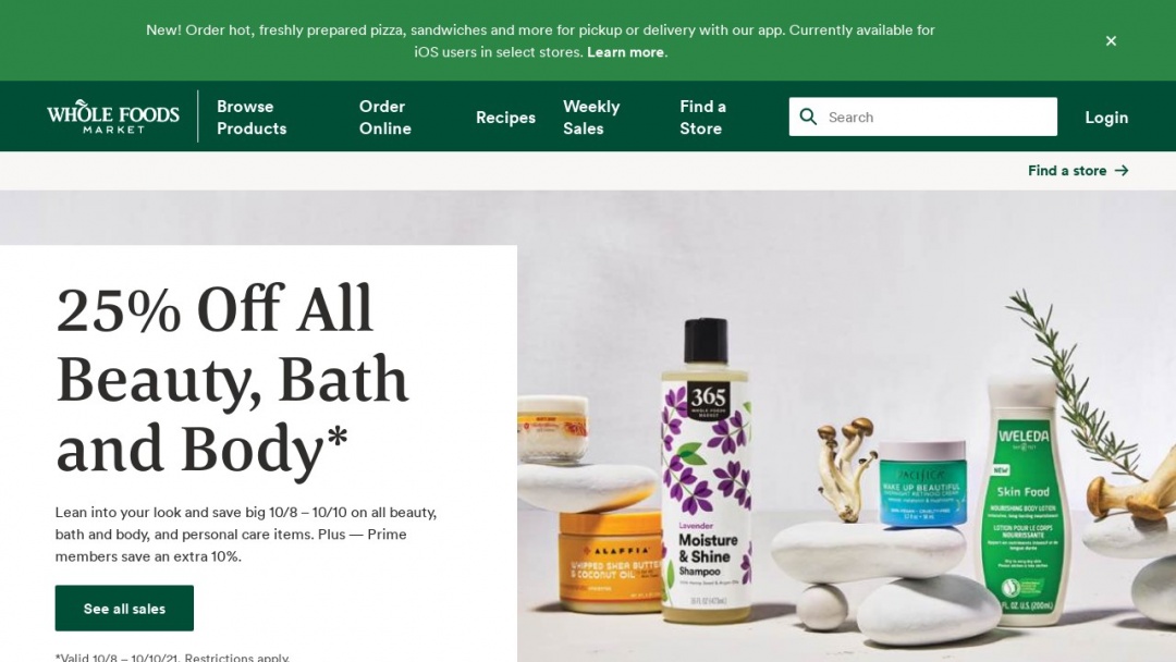 Screenshot of Whole Foods Market's Website