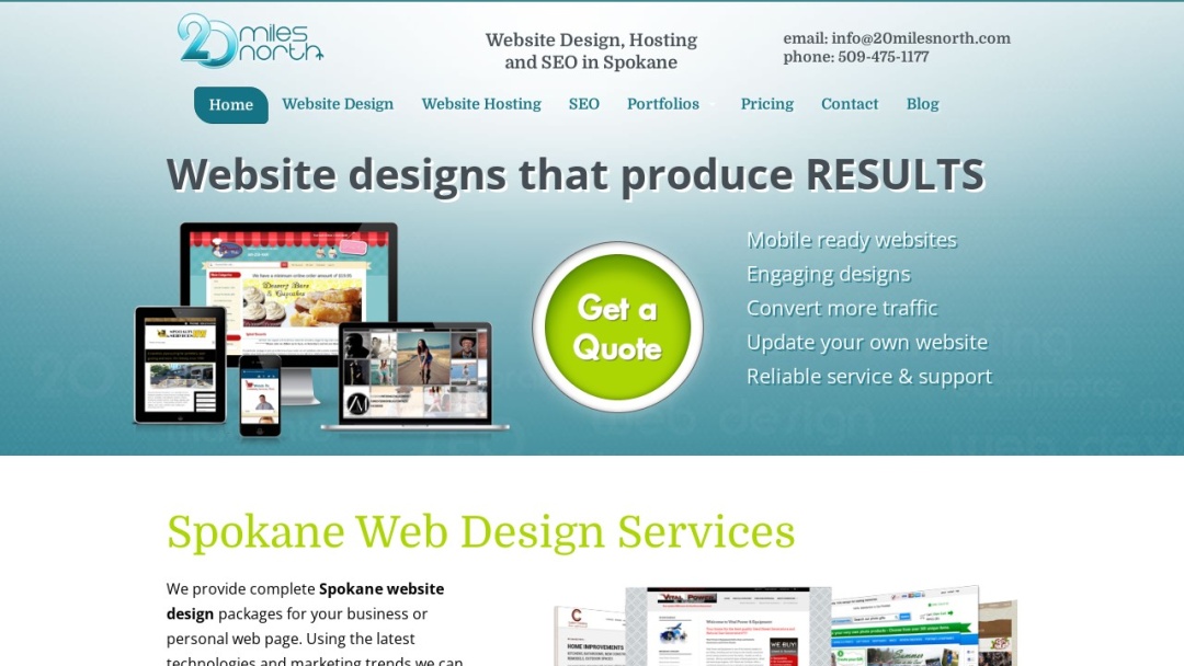 Screenshot of 20 Miles North Web Design's Website
