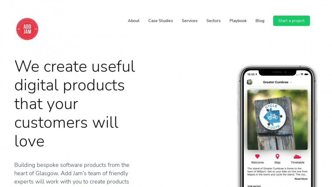 Screenshot of Add Jam's Website