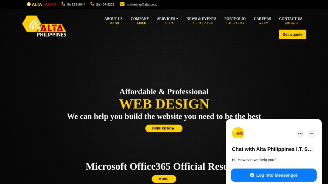 Screenshot of Alta Philippines's Website