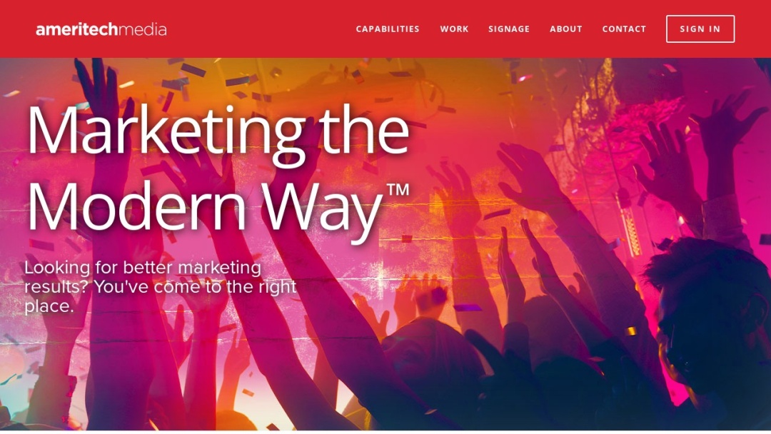 Screenshot of Ameritech Media's Website