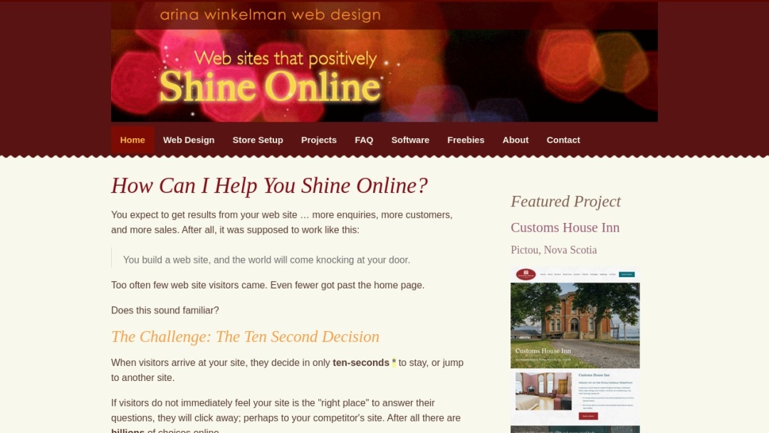 Screenshot of Arina Winkelman's Website