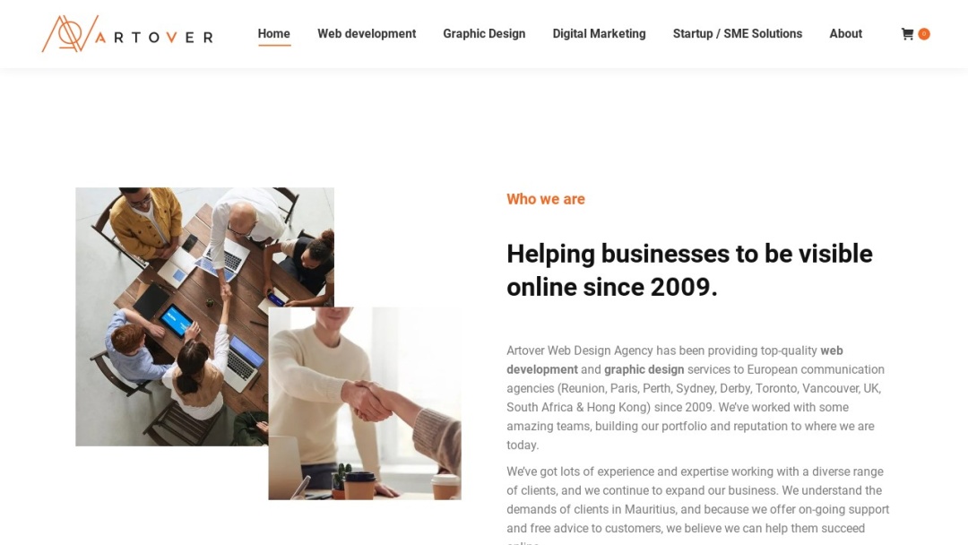 Screenshot of Artover's Website