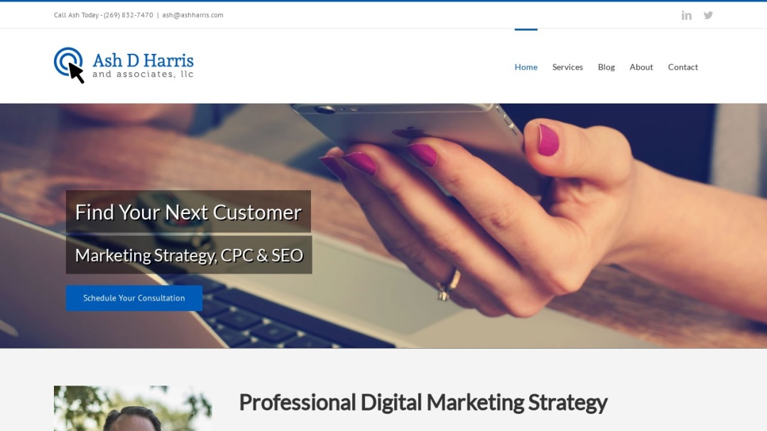 Screenshot of Ash D Harris & Associates, LLC's Website