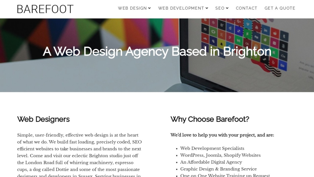Screenshot of Barefoot Web's Website