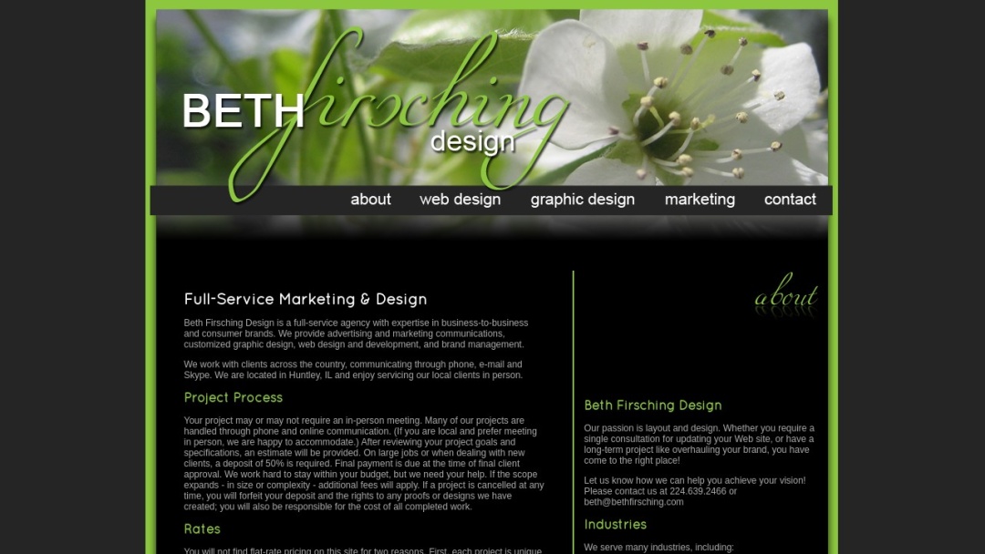Screenshot of Beth Firsching Design's Website
