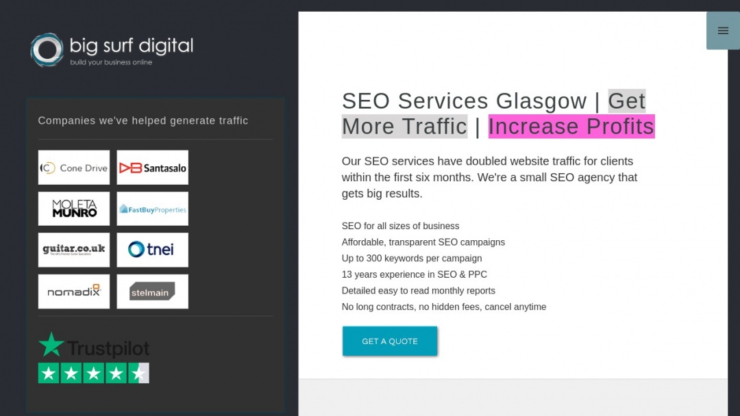 Screenshot of Big Surf Digital's Website