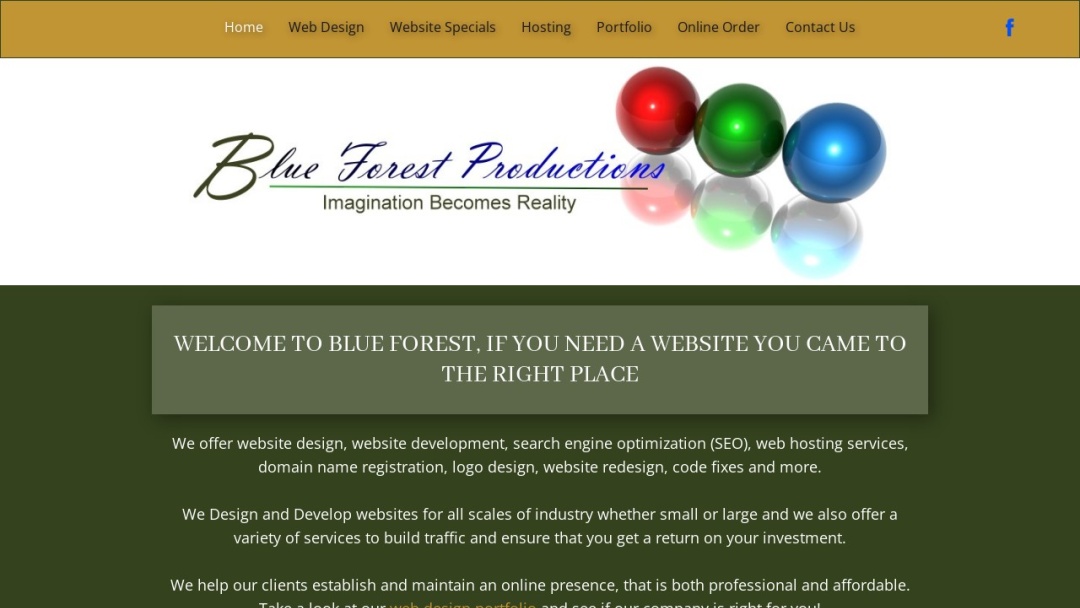 Screenshot of Blue Forest Productions's Website