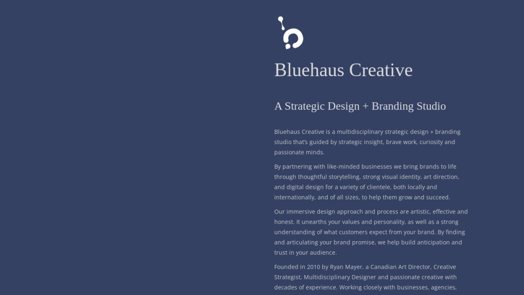 Screenshot of Bluehaus Creative's Website