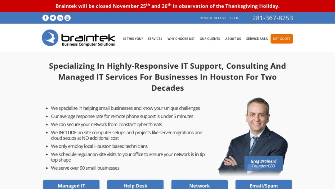 Screenshot of Braintek's Website