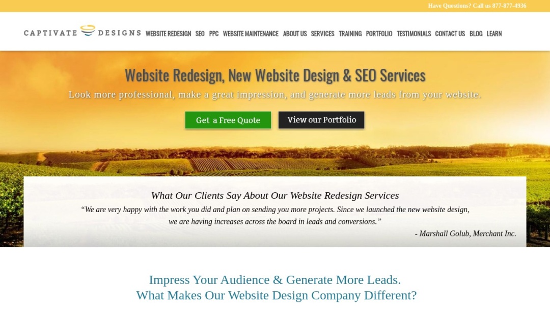 Screenshot of Captivate Designs, Inc.'s Website