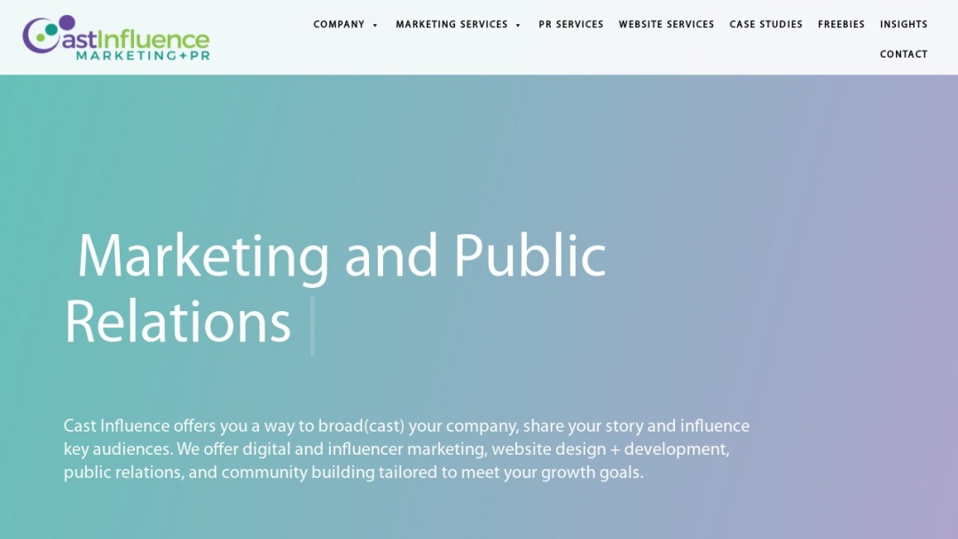 Screenshot of Cast Influence Marketing and PR's Website
