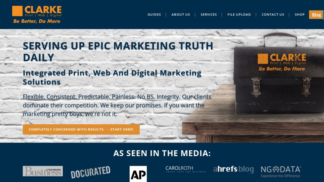 Screenshot of Clarke, Inc.'s Website