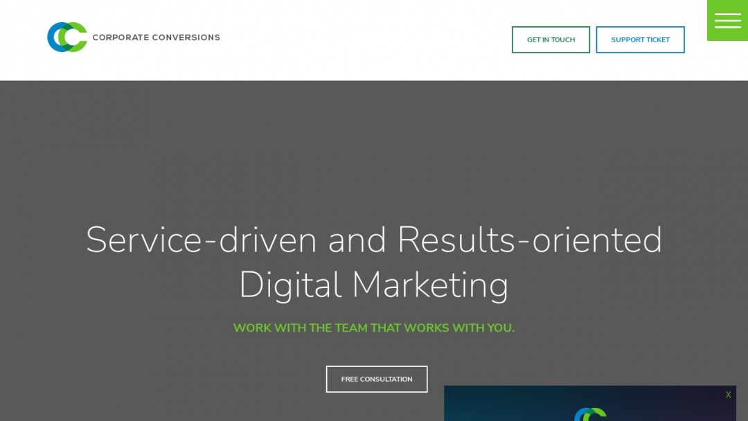 Screenshot of Corporate Conversions's Website