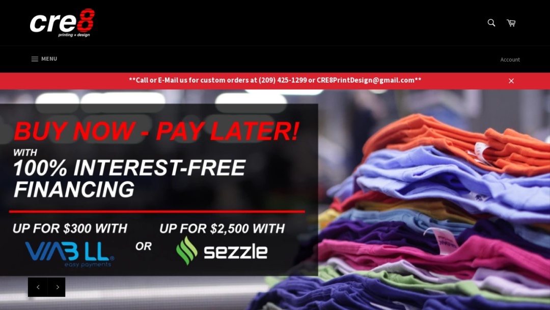 Screenshot of CRE8: Printing and Design's Website