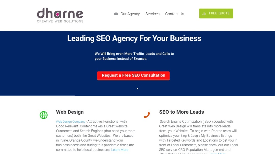 Screenshot of Dharne & Co.'s Website