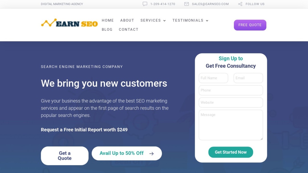 Screenshot of Earn SEO's Website