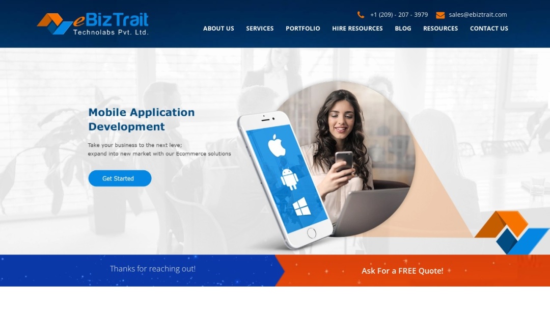 Screenshot of eBizTrait Technolabs's Website