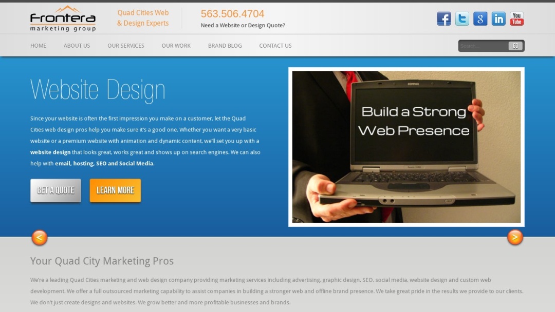 Screenshot of Frontera Marketing Group's Website